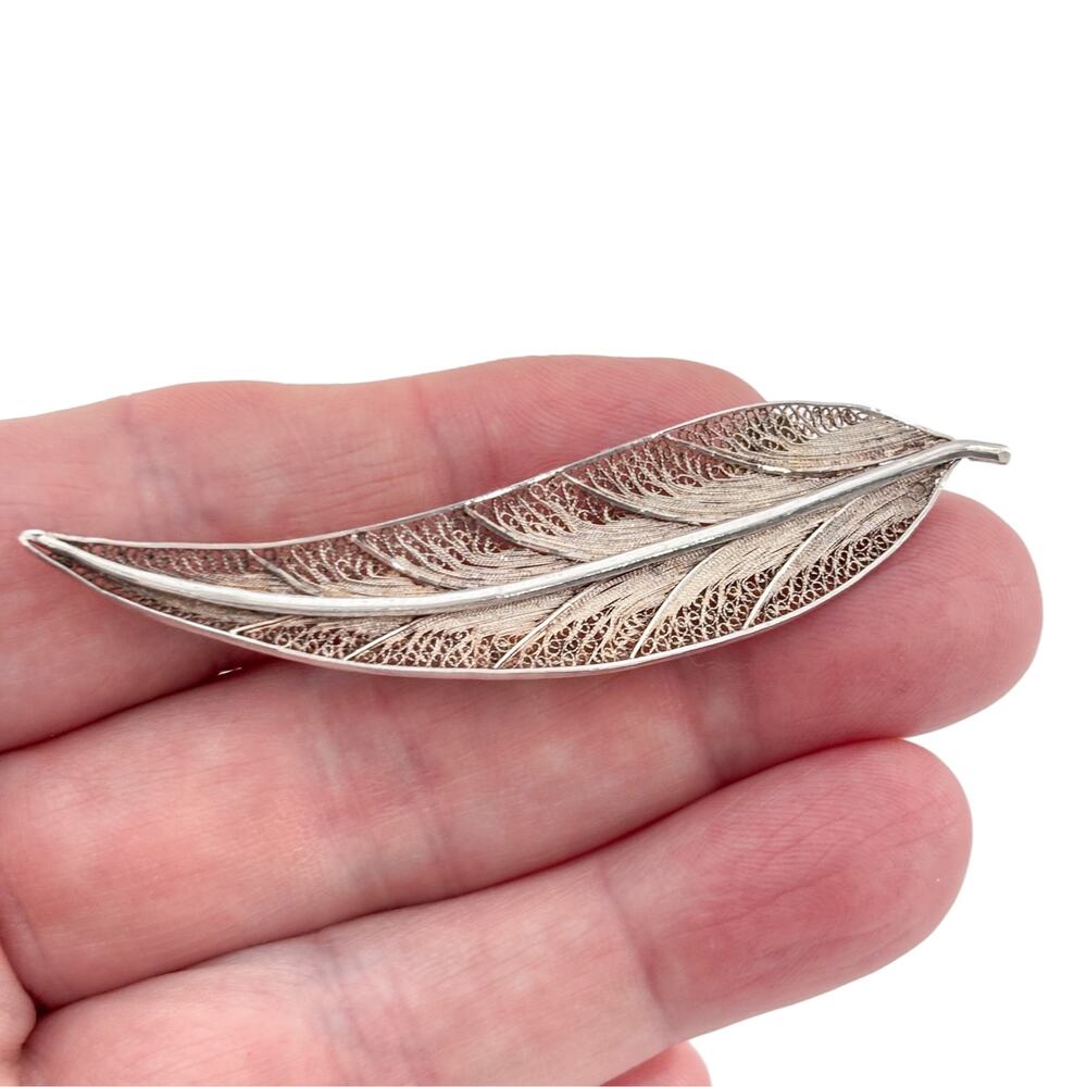 Vintage Sterling Silver 925 Feather Brooch